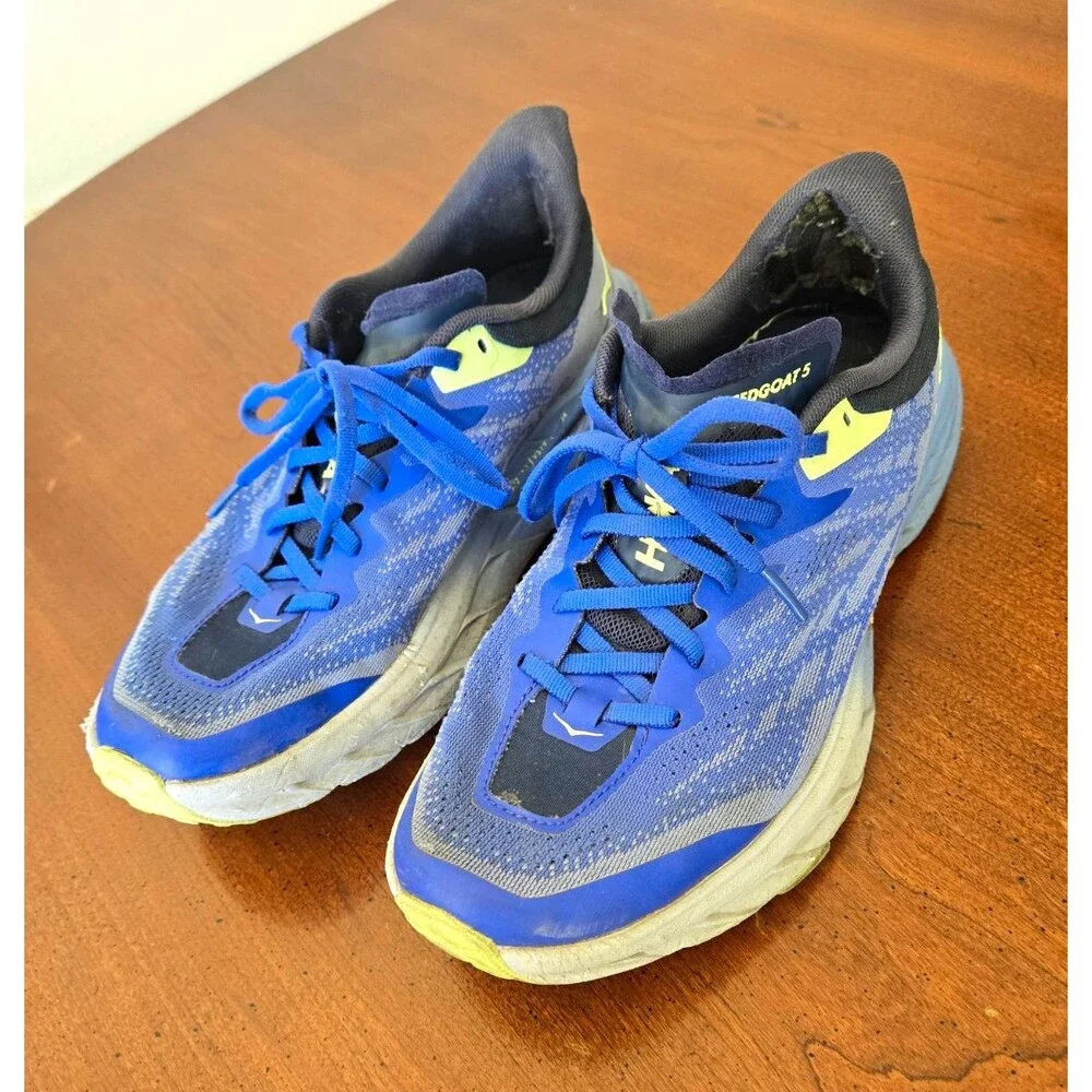 HOKA Speedgoat 5 Men's Low Top Lace-Up Running Shoes Blue Gray Yellow